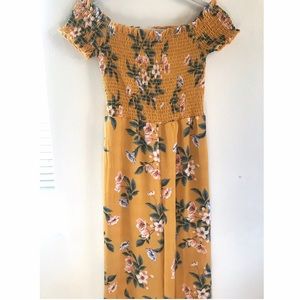 Francesca’s Yellow Floral Off Shoulder Jumpsuit